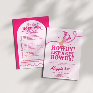 Last Hoe Down Bachelorette Invitation Itinerary Template, Last Rodeo, Western Cowgirl Theme, Hen Trip, Howdy Lets Get Rowdy, Editable Invite
