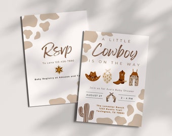 Little Cowboy Baby Shower Invite Template, Wild West Theme, Country Western, Sprinkle Invitation, Gender Neutral, Editable Digital Download