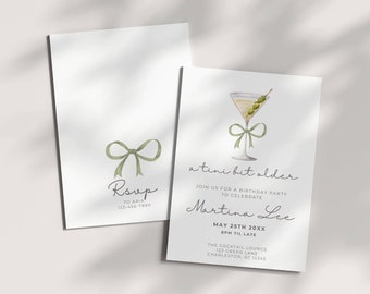Dirty Martini Birthday Invitation Template, A Tini Bit Older Theme, Bow Coquette Aesthetic, Editable Party Invite, Any Year Celebration