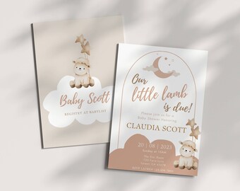 Little Lamb Baby Shower Invitation Template, Sheep Theme Baby Shower, Editable Invite, Gender Neutral, Boho Nursery Rhyme, Digital Download