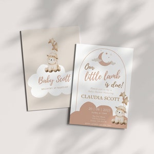 Little Lamb Baby Shower Invitation Template, Sheep Theme Baby Shower, Editable Invite, Gender Neutral, Boho Nursery Rhyme, Digital Download