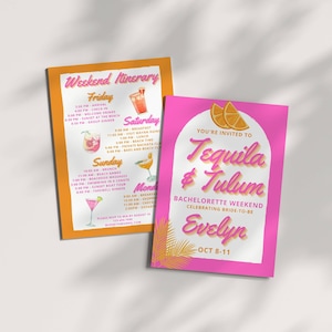 Tulum and Tequila Sunrise Bachelorette Weekend Invitation, Mexico Bach, Itinerary Template, DIY Party Invite, Editable Digital Download