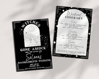 Witches Gone Amuck Bachelorette Invitation Itinerary Template, Cheers Witches Bach, Spooky Hen Party, DIY Invite, Editable Digital Download