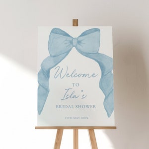 She's Tying the Knot Bridal Shower Welcome Poster Template, Coquette Blue Bow Theme, Garden Party Decor, Wedding Shower, Editable Sign