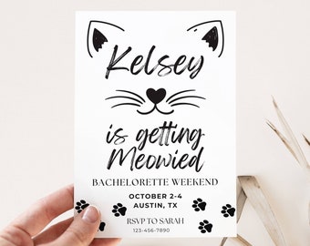 Cat Bachelorette Invitation Itinerary Template, Getting Meowied Bach, Last Meow Hen Party, DIY Invite, Editable Digital Download