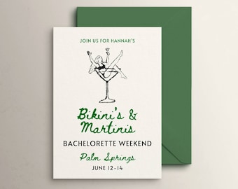Martinis and Bikinis Bachelorette Invitation Itinerary Template, Kinis and Tinis Theme, Girls Weekend, Hen Party, Editable Hand Drawn Invite
