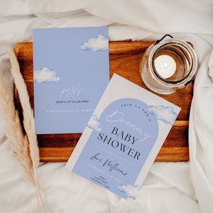 Cloud Baby Shower Invite Template, Dreamy Sky Sprinkle, On Cloud Nine Baby Shower Invitation, Blue Boy, Editable Digital Download