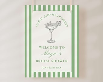Green Margarita Bridal Shower Welcome Poster Template, Margs and Matrimony Theme, Editable Template, Bar Hen Party Decor, Printable Sign