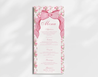 Love Shack verloofde bruids douchemenu, bewerkbare sjabloon, Love Shack fancy thema, coquette roze strik, bloementuinfeest, decor dinerbrunch