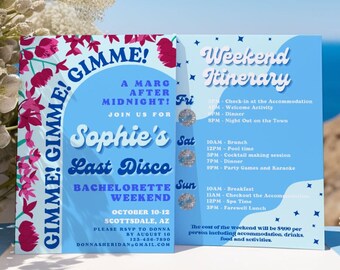 Mamma Mia Last Disco Bachelorette Invitation Itinerary Template, Dancing Queen Bach, Groovy Coastal, DIY Invite, Editable Digital Download
