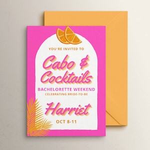 Cabo Bachelorette Invitation Template, Cabo and Cocktails, Editable Weekend Itinerary, Tequila Sunrise Theme, San Lucas Hen Party Invite