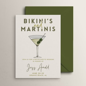 Martinis and Bikinis Bachelorette Invitation Itinerary Template, Kinis and Tinis Theme, Girls Weekend, Hen Party, Editable Invite
