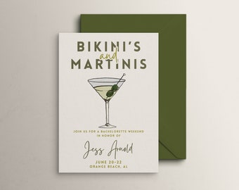 Martinis and Bikinis Bachelorette Invitation Itinerary Template, Kinis and Tinis Theme, Girls Weekend, Hen Party, Editable Invite