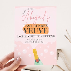 Last Rendez Veuve Bachelorette Invitation Itinerary Template, Veuve before vows, Clicquot Champagne Vino Bach, Editable Hen Party Invite
