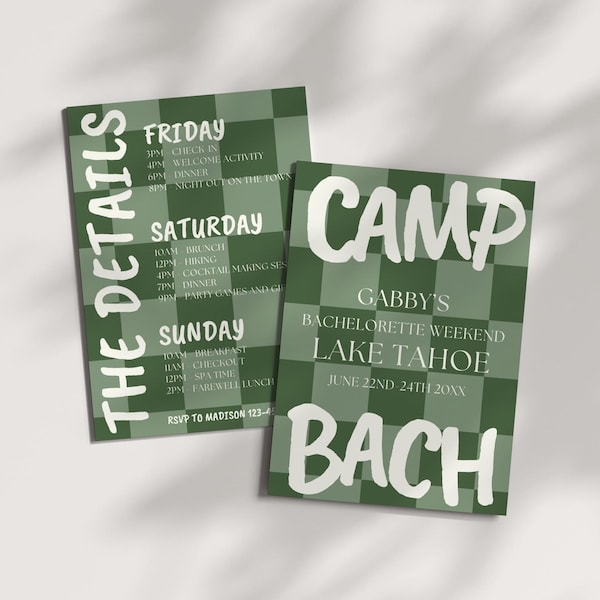 Camp Bachelorette Invitation, Camp Bach Theme, Hiking Theme, Girls Trip Itinerary Template, Editable Invite, Cabin Bachelorette Weekend
