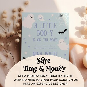 Pastel Blue Ghost Baby Shower Invitation Template, A Little Boo-y is on the Way, Halloween Invite, Boy Sprinkle, Editable Digital Download image 7