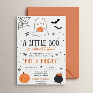 A Little Boo is Almost Due Baby Shower Invitation Template, Fall Halloween Theme, Ghost Invite, Gender Neutral, Editable Digital Download
