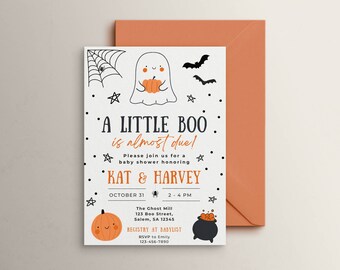 A Little Boo is Almost Due Baby Shower Invitation Template, Fall Halloween Theme, Ghost Invite, Gender Neutral, Editable Digital Download