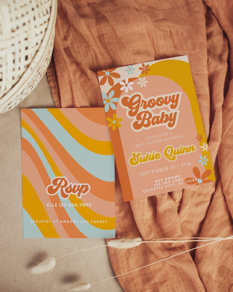 Groovy Baby Shower Invite Template Vintage 70s Theme Etsy