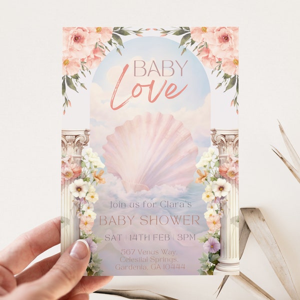 Birth of Venus Baby Shower Invitation Template, Love Goddess Theme Invite, Greek Aphrodite Sprinkle, Baby Girl, Editable Digital Download