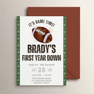 American Football Birthday Invitation, First Down Theme, Boy 1st Party Invite, Editable Template, First Year Down, Game on, Football Sunday