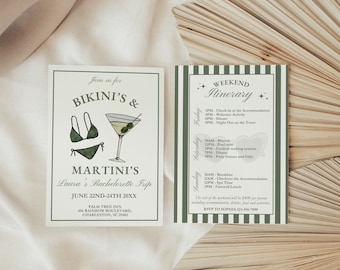 Martinis and Bikinis Bachelorette Invitation Itinerary Template, Kinis and Tinis Theme, Girls Weekend Trip, Hen Party, Editable Invite