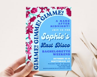 Last Disco Mamma Mia Bachelorette Invitation Itinerary Template, Dancing Queen Bach, Groovy Coastal, DIY Invite, Editable Digital Download