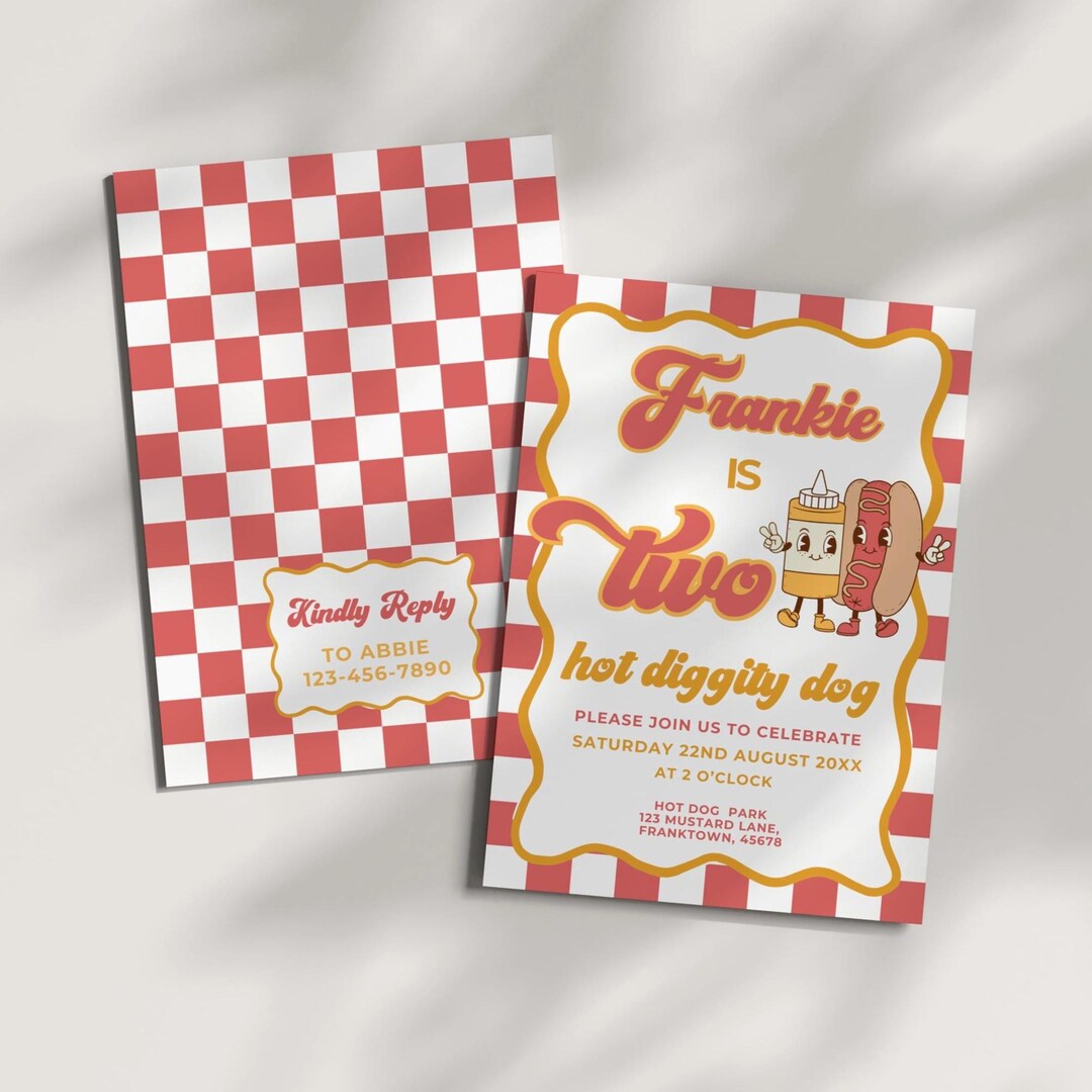 Hot Diggity Dog Second Birthday Invitation, 2nd Birthday Invite ...
