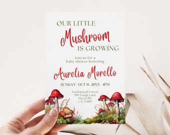 Editable Mushroom Baby Shower Invite Template, Fall Woodland Sprinkle, Forest Fungi Theme, Neutral Cottagecore Invitation, DIY Download