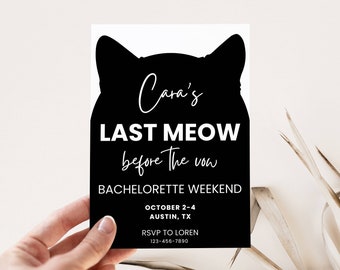 Last Meow Before the Vow Bachelorette Invitation and Itinerary Template, Cat Invite, Getting Meowied Hen Party,  Editable Digital Download