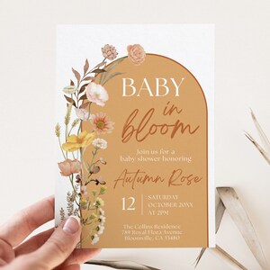 Autumn Baby in Bloom Baby Shower Invitation, Editable Template, Fall Wildflower Theme, Gender Neutral,  Boho Flowers, Floral Invite, FBB2