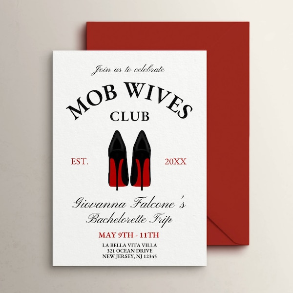 Mob Wives Club Bachelorette Invitation Itinerary, Mob Wife Aesthetic, Mafia Theme Hen Party, New Jersey Girls Weekend Trip, Editable Invite