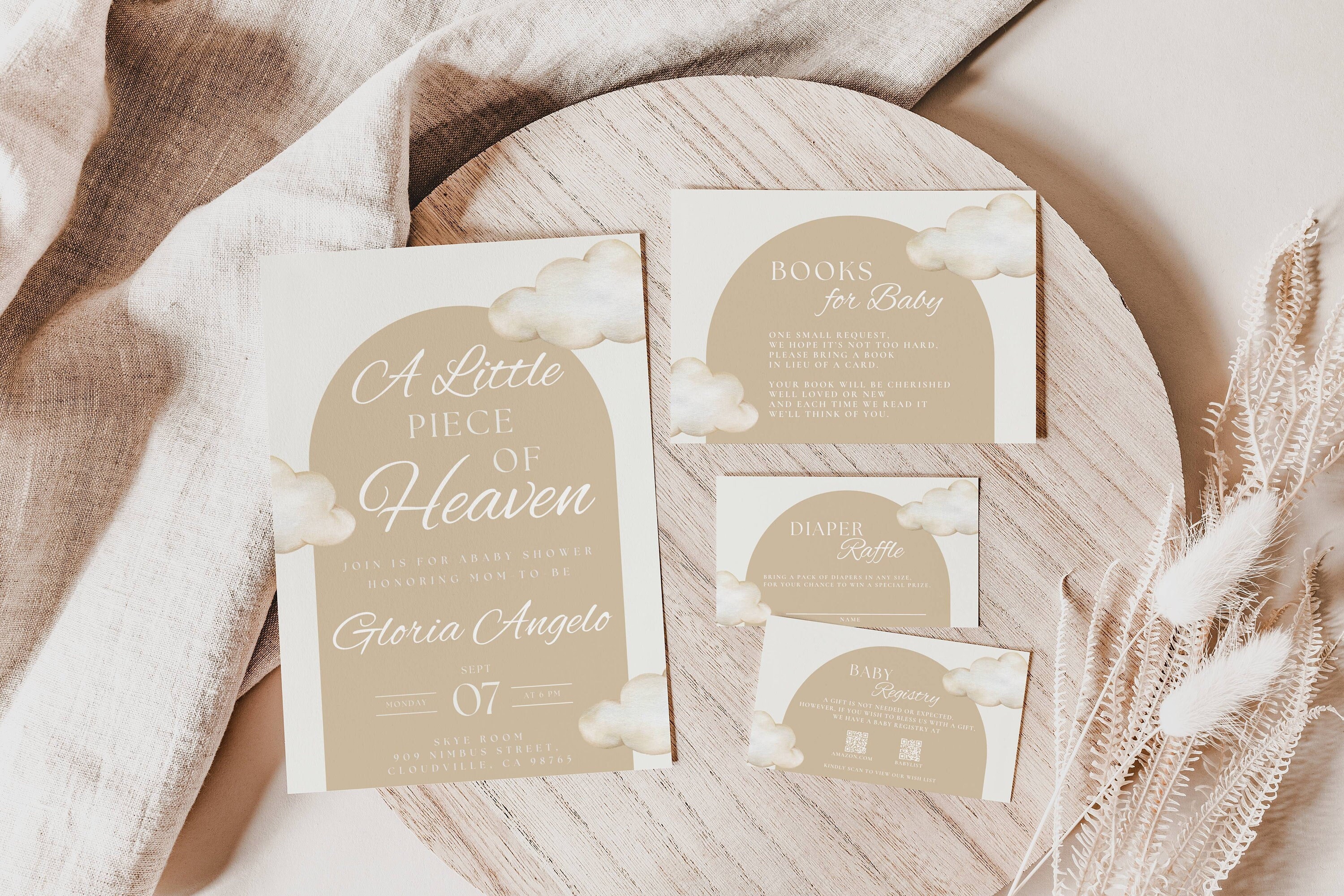 Little Piece of Heaven Baby Shower Invitation Template Bundle, Editable