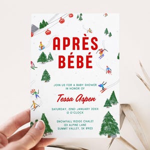 Apres Ski Baby Shower Baby Shower Invitation, Apres Bebe Theme, Editable Template, Vintage Ski Aesthetic, Winter Baby Shower, Ski Season