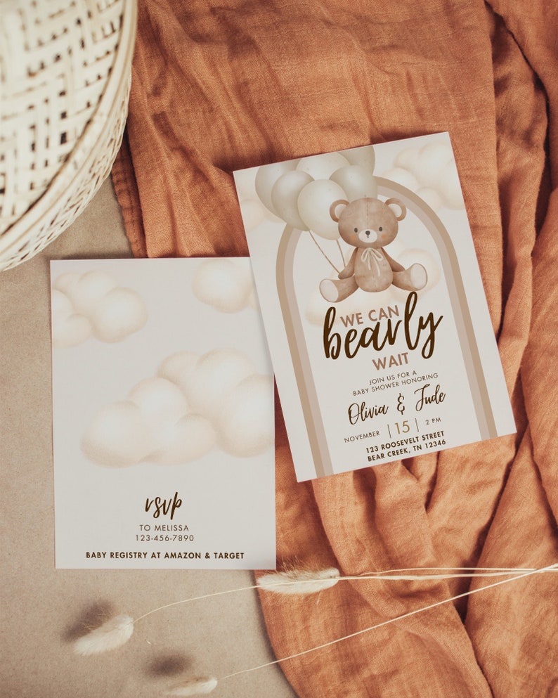 We Can Bearly Wait Baby Shower Invitation Template Teddy Bear Etsy