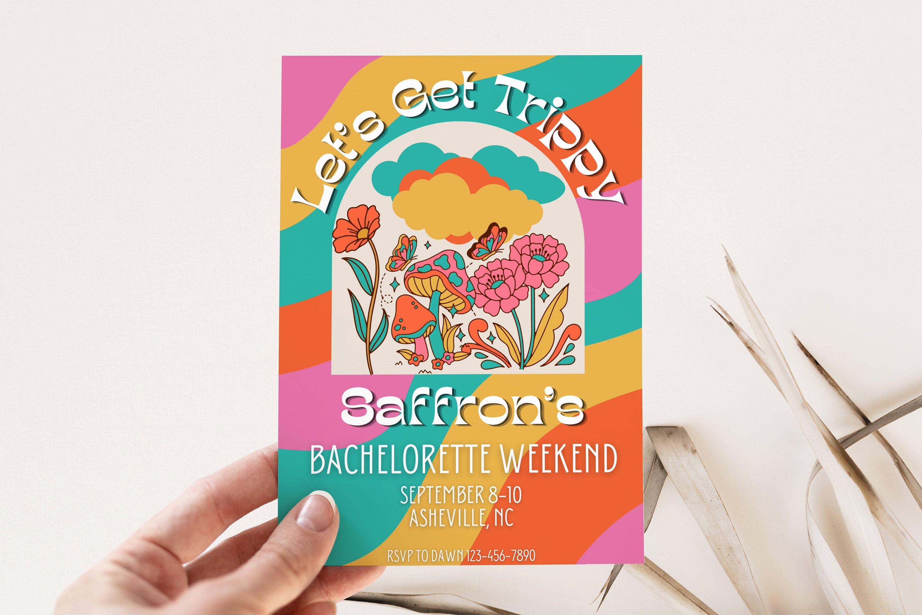 Psychedelic Hippie Bachelorette Invitation Itinerary Template, 60's ...