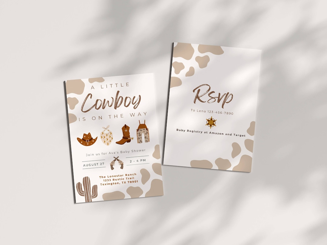 20 Wild West Einladungskarten Für Babyparty – Little Cowboy Theme Mit Umschlägen, Blanko Zum Selbstgestalten