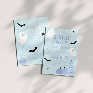 Pastel Blue Ghost Baby Shower Invitation Template, A Little Boo-y is on the Way, Halloween Invite, Boy Sprinkle, Editable Digital Download image 2