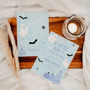 Pastel Blue Ghost Baby Shower Invitation Template, A Little Boo-y is on the Way, Halloween Invite, Boy Sprinkle, Editable Digital Download image 4