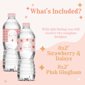 Etichetta per bottiglia d'acqua per il primo compleanno a tema fragole, bomboniera a tema fragole, decorazioni personalizzate per feste, modello modificabile, wrap per bevande, Berry Sweet One immagine 5