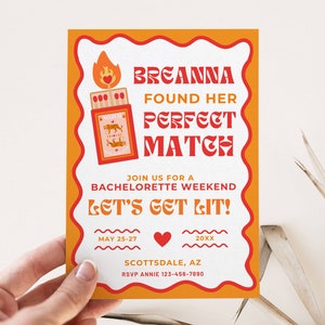 Match Made in Heaven Bachelorette Invitation Itinerary Template, Her Perfect Match Matchbox Theme, Girls Trip Hen Party, Editable Invite
