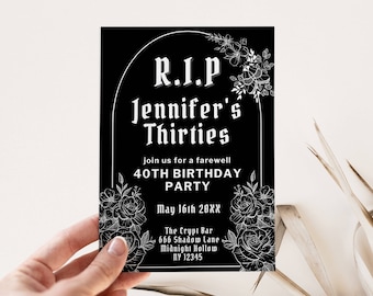 Sjabloon 40e verjaardagsuitnodiging begrafenis, RIP 30s, dood tot mijn 30e, begrafenis voor mijn jaren dertig, bewerkbare feestuitnodiging, 40-jarige viering