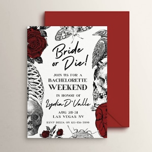 Bride or Die Bachelorette Invitation Itinerary Template, Gothic Hen Party Theme, Til Death Do Us Party,  Editable Invite, RIP Single Life