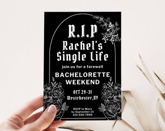 Funeral Bachelorette Invitation and Itinerary Template, RIP Single Life, Gothic Halloween Bach, DIY Party Invite, Editable Digital Download