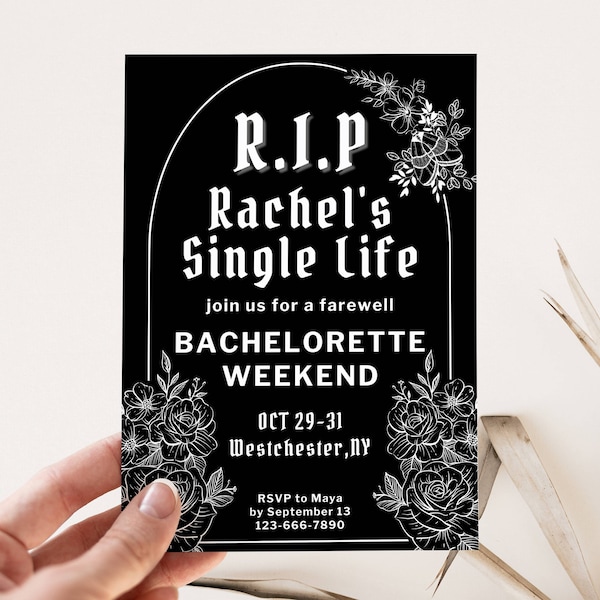 Funeral Bachelorette Invitation and Itinerary Template, RIP Single Life, Gothic Halloween Bach, DIY Party Invite, Editable Digital Download