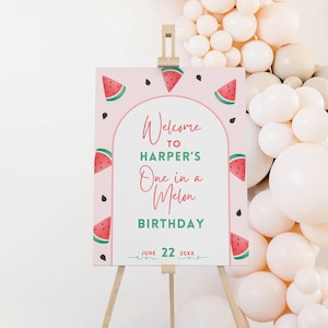 Watermelon First Birthday Welcome Sign Template, One in a Melon Theme, First Party Decor, Sweet One, 1st Birthday Welcome, Editable Poster
