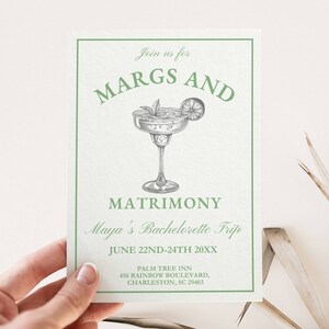 Margs and Matrimony Bachelorette Invitation Itinerary, Green Margarita