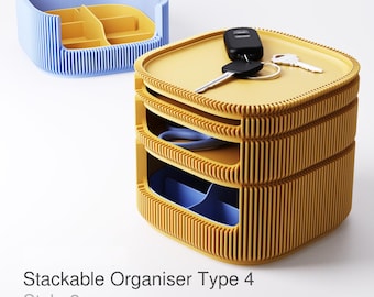 Stapelbare opberger – opbergsysteem met vintextuur – modulaire bureauopberger – inclusief 3 maten en lade