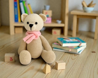 Handmade Crochet Teddy Bear Toy, Soft Amigurumi Plush, Baby Shower Gift, Nursery Decor