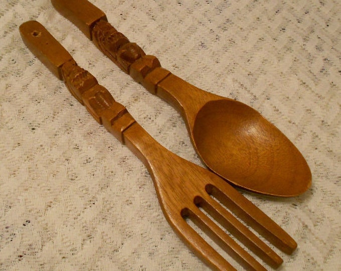 Vintage Wooden Fork and Spoon Wall Hanging Made in Philippines Etsy